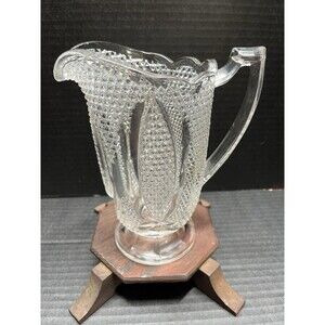 Vtg Westmoreland High Hob Clear Water Pitcher 7.5" Early American Press Glass